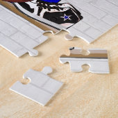 パーソナライズで青および白いバスケットボールジャージー ジグソーパズル (側面)