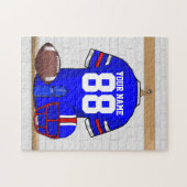 パーソナライズで青く白く赤いフットボールジャージー ジグソーパズル (横)