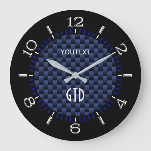 パーソナライズで青く車のなカーボン繊維のスタイル ラージ壁時計 (正面)