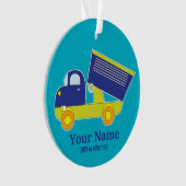 パーソナライズで青及び緑の建築のダンプトラック オーナメント (正面)