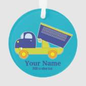 パーソナライズで青及び緑の建築のダンプトラック オーナメント (裏面)