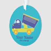 パーソナライズで青及び緑の建築のダンプトラック オーナメント (正面)