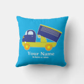 パーソナライズで青及び緑の建築のダンプトラック クッション (裏面)