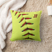 パーソナライズで黄色いソフトボールの球 クッション (ブランケット)