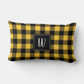 パーソナライズで黄色いバッファローの格子縞の枕モダン ランバークッション (裏面)