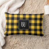パーソナライズで黄色いバッファローの格子縞の枕モダン ランバークッション (ブランケット)