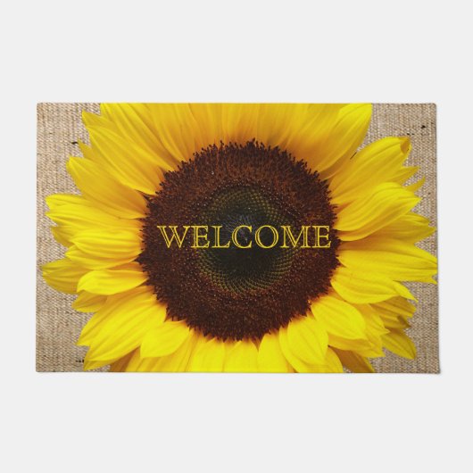 パーソナライズで黄色いヒマワリののどのバーラップ ドアマット (正面)