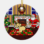パーソナライズで黄色いラブラドールのクリスマスの漫画 セラミックオーナメント (正面)