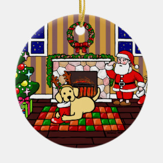 パーソナライズで黄色いラブラドールのクリスマスの漫画 セラミックオーナメント