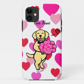 パーソナライズで黄色いラブラドールの漫画のバラ iPhone 11 ケース