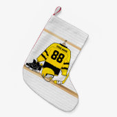 パーソナライズで黄色および黒いアイスホッケージャージー スモールクリスマスストッキング (正面 (吊り時))