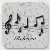 パーソナライズで黒いおよび灰色の音符 コースター (正面)