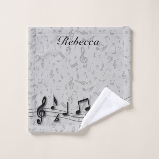 パーソナライズで黒いおよび灰色の音符 バスタオルセット (ウォッシュタオル)