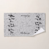 パーソナライズで黒いおよび灰色の音符 バスタオルセット (ハンドタオル)