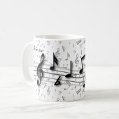 パーソナライズで黒いおよび灰色の音符 マグカップ (正面左)