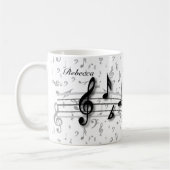 パーソナライズで黒いおよび灰色の音符 マグカップ (左)