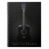パーソナライズで黒いアコースティックギター音楽ノート ノートブック (正面)