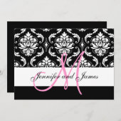 パーソナライズで黒いダマスク織の結婚式招待状 招待状 (正面/裏面)