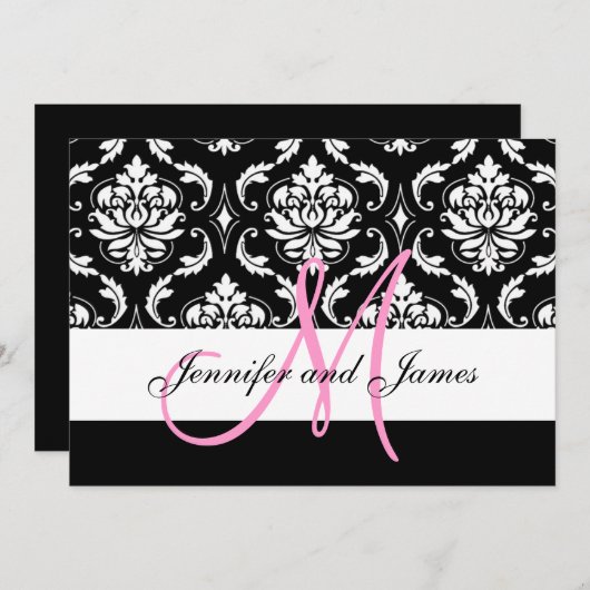 パーソナライズで黒いダマスク織の結婚式招待状 招待状 (正面/裏面)