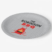 パーソナライズで黒いチェック模様のBBQの紙皿 ペーパープレート (アングル)