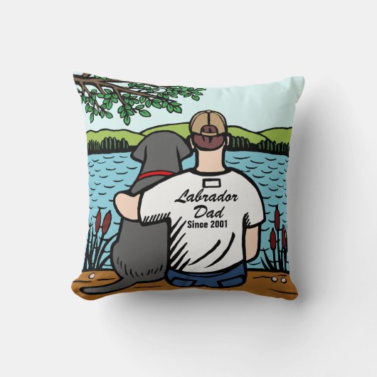 パーソナライズで黒いラブラドールおよびパパ2 クッション (正面)