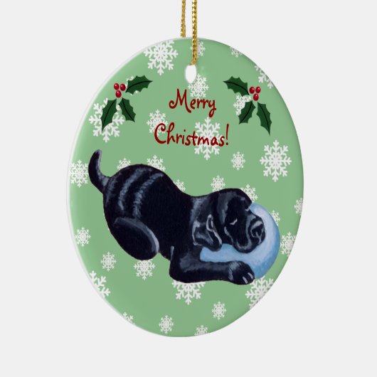 パーソナライズで黒いラブラドールのクリスマス セラミックオーナメント (右)