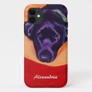パーソナライズで黒いラブラドールの絵画 iPhone 11 ケース