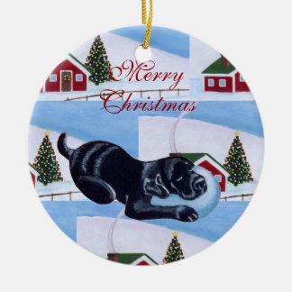 パーソナライズで黒い実験室の子犬のクリスマスツリー セラミックオーナメント