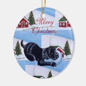 パーソナライズで黒い実験室の子犬のクリスマスツリー セラミックオーナメント (左)
