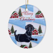 パーソナライズで黒い実験室の子犬のクリスマス セラミックオーナメント (左)