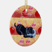 パーソナライズで黒い実験室の子犬のクリスマス セラミックオーナメント (右)