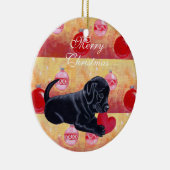 パーソナライズで黒い実験室の子犬のクリスマス セラミックオーナメント (右)