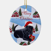 パーソナライズで黒い実験室の子犬のクリスマス セラミックオーナメント (右)