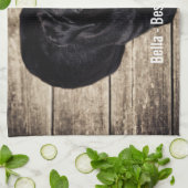 パーソナライズで黒い実験室犬の写真および犬の名前 キッチンタオル (折り畳み)