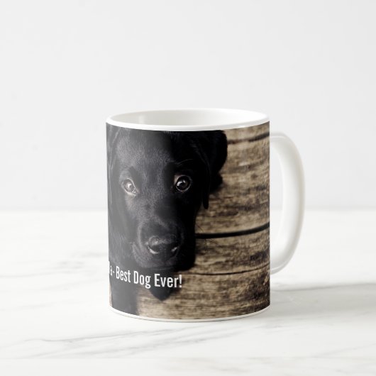 パーソナライズで黒い実験室犬の写真および犬の名前 コーヒーマグカップ (正面右)