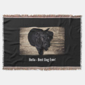 パーソナライズで黒い実験室犬の写真および犬の名前 スローブランケット (正面)
