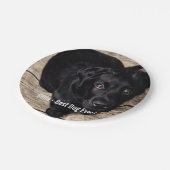 パーソナライズで黒い実験室犬の写真および犬の名前 ペーパープレート (アングル)