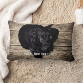 パーソナライズで黒い実験室犬の写真および犬の名前 ランバークッション (ブランケット)