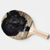パーソナライズで黒い実験室犬の写真および犬の名前 卓球ラケット (横)