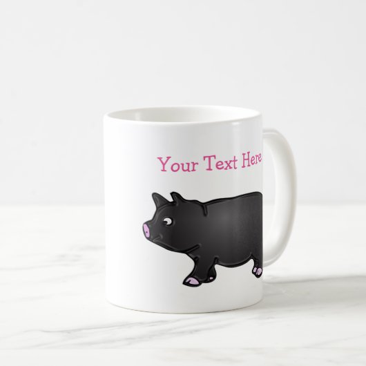 パーソナライズで黒い小型ブタ11のozの白のマグ コーヒーマグカップ (正面右)