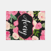 パーソナライズで黒い水彩画によっては毛布が開花します フリースブランケット (正面(横))