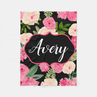 パーソナライズで黒い水彩画によっては毛布が開花します フリースブランケット