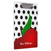 パーソナライズで黒い水玉模様の赤いAppleの先生 クリップボード (右)