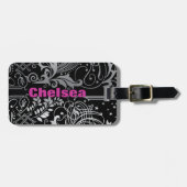 パーソナライズで黒い渦巻の荷物のラベル ラゲッジタグ (正面横)