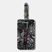 パーソナライズで黒い渦巻の荷物のラベル ラゲッジタグ (裏面縦)