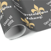 パーソナライズで黒い金ゴールドの（紋章の）フラ・ダ・リの卒業 ラッピングペーパー (ロールコーナー)