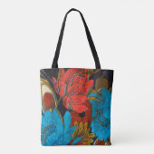 パーソナライズで黒くおよび赤い花パターントートバック トートバッグ (裏面)