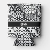 パーソナライズで、熱狂するで黒く及び白いパターン7 缶クーラー (正面)