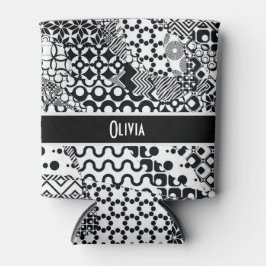 パーソナライズで、熱狂するで黒く及び白いパターン7 缶クーラー