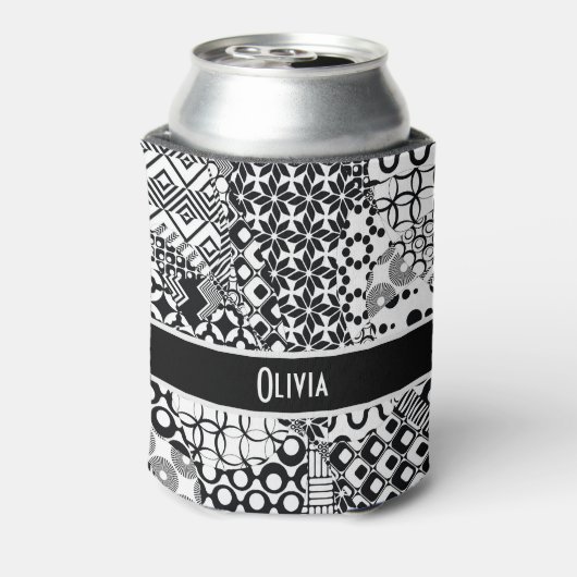 パーソナライズで、熱狂するで黒く及び白いパターン7 缶クーラー (缶裏面)